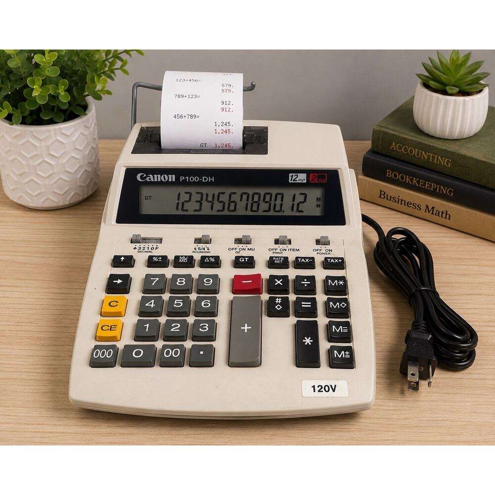 Canon P100-DH 12 Digit Printing Calculator Tested Working AC Powered